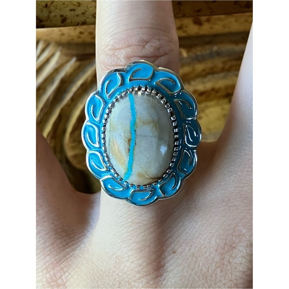 Natural Ribbon Turquoise Sterling Silver Ring Size 7